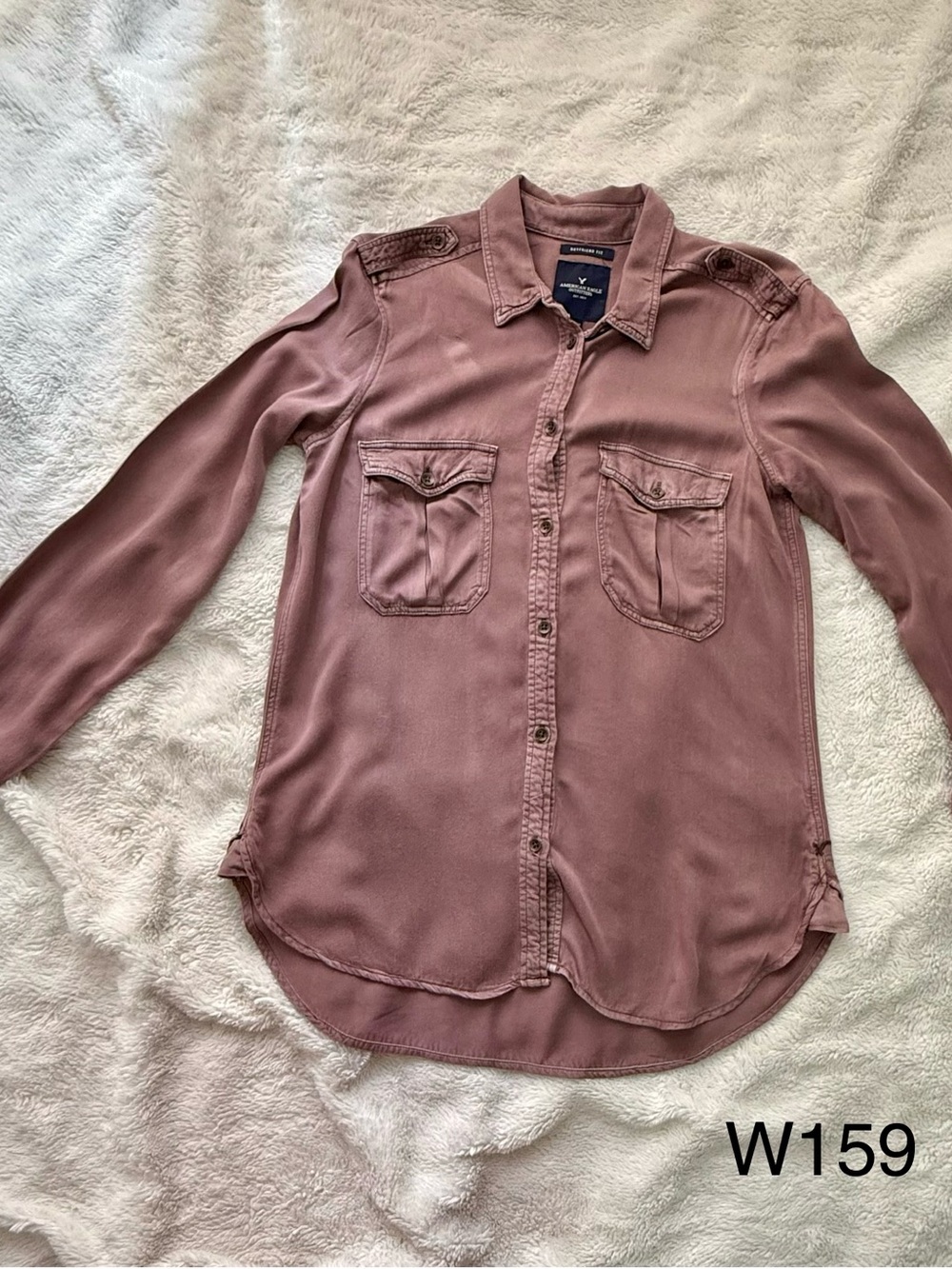 American Eagle Outfitters Dusty Mauve Long-Sleeve Button-Up Shirt